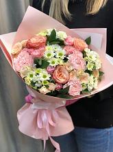 Букет нежные объятья в Авдон Букет цветов из: Гвоздики, Розы и Хризантемы в Авдон
